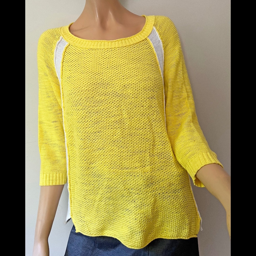 Michael Stars cotton sweater yellow white XS S